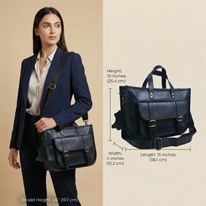 Women Genuine Leather Laptop Tote Bag 15 Inch, Work Office Briefcase Shoulder Handbag with Dual Handles (Black) - Product Image 6