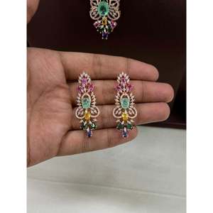 Indian Ethnic Cara American Diamond <b>Pearl</b> <b>Necklace</b> <b>Set</b>-Gold Plated Bridal Fine Jewelry - Product Image 5
