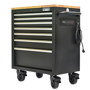 Wholesale 7 Drawer <b>Tool</b> Cabinet with Wood Top Keyed Lock <b>Rolling</b> Matte Black Powder Coated Steel for Garage Workshop - Product Image 6