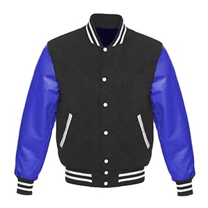 Custom Made High Street Style Varsity Letterman Jacket White Leather Sleeve with Stand Collar Black Wool Body Varsity Design - Product Image 1