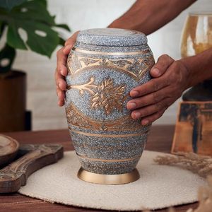 Classical Ceramic Teardrop <b>Urn</b> With Gold Leaf Design For Dogs - Product Image 6