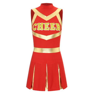 <b>Black</b> Gold Color Blocked Cheerleading Uniform Women Front Cheer Logo Sleeveless <b>Skirt</b> Outfit - Product Image 5