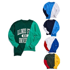 Factory Direct Homme High Street Genser Fashionable Troja Color Block Custom Print Geansai Asymmetrical Hem Oversized Sweatshirt - Product Image 1