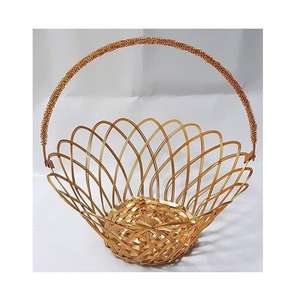 Cesta Redonda Dorada Sahagun para Regalos de Boda, Cesta Decorativa para Regalos de Inauguración de Casa - Product Image 1