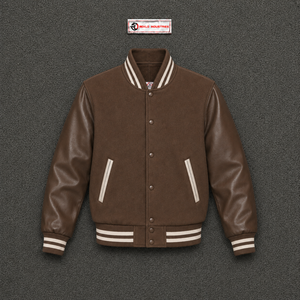 Veste universitaire classique marron confortable pour usage quotidien, avec manches en cuir, couleur unie, col rabattu, style décontracté - Product Image 5