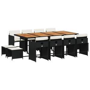 Juego de 12 Sillas y Mesa de Comedor de Ratán Sintético Negro y Blanco Crema para Patio, Juego de Jardín Grande - Product Image 2