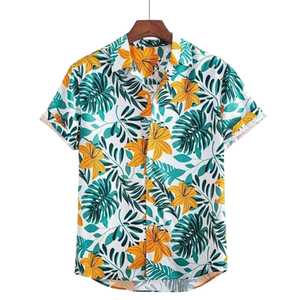 Couple Beach Vacation Shirts His and Hers Matching Hawaiian Floral Short Sleeve Outfits - Product Image 1