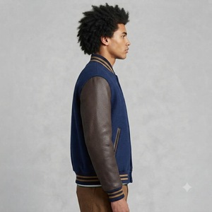 <b>Men's</b> Heavyweight Wool Blend Varsity <b>Jacket</b> with Turn-down Collar <b>Pullover</b> Closure Regular Sleeves Winter Casual Wear Front Logo - Product Image 3