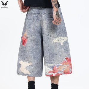 Wholesale Summer Casual Breathable Light Men's Graphic Print Distressed Denim <b>Jorts</b> Custom Ripped Loose Fit Streetwear <b>Baggy</b> - Product Image 4
