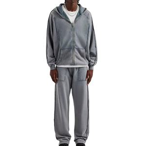 Respirant décontracté ajusté nouveau Design personnalisé acide lavage surdimensionné survêtement nouvelle mode deux pièces hommes survêtements ensemble avec fermeture éclair - Product Image 4