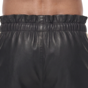Men's Genuine <b>Leather</b> <b>Shorts</b> Solid Pattern Mid Waist Custom Design Slim Fit with Elastic Waist - Product Image 5