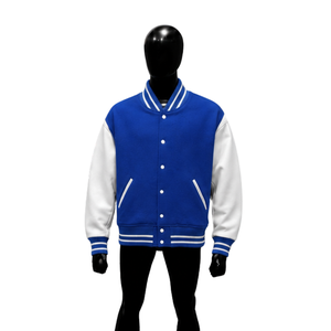 <b>Men's</b> Blue <b>White</b> Varsity <b>Jacket</b> Preppy Style Regular Fit Turn-down Collar Single Breasted Polyester Shell Cotton Lining <b>Men's</b> Bl - Product Image 1