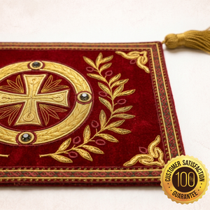 Vestimenta Litúrgica Ortodoxa Bordada en Rojo y Dorado para Sacerdotes, Protector de Rodilla, Diseño Personalizable, Logotipo Personalizado, Unisex, Servicio OEM - Product Image 4
