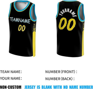 Maillot de basket personnalisé noir et jaune à manches courtes en mesh respirant et à séchage rapide, unisexe, coupe classique, 100% coton - Product Image 3