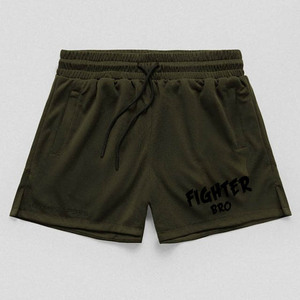 กางเกงขาสั้นตาข่ายสีเขียวมะกอกสำหรับผู้ชายของ Fighter Bro พร้อมเชือกผูกเอวและกระเป๋า ชุดกีฬาลำลอง - Product Image 1
