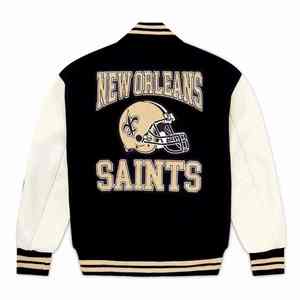 Wholesale Premium Quality Varsity <b>Jacket</b> Men Wool Blend Embroidered Patch Design Black Cream Preppy Style Autumn Wear <b>Jacket</b> - Product Image 2