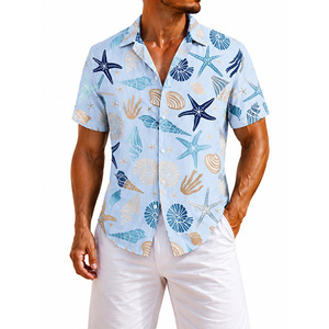 Chemise d'été décontractée à manches courtes pour homme, style safari, tissu satiné tissé à motif floral, séchage rapide, 100% polyester, 320g - Product Image 1