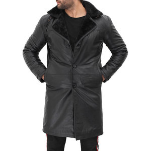 Manteau long ceinturé en cuir et fourrure marron, style vintage, tendance, écologique et imperméable pour homme, collection hiver 2026 - Product Image 1