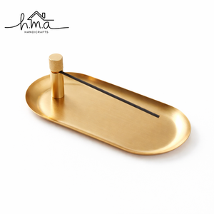 Modern Brass Incense Holder Oval Tray Agarbatti Stand with Upright Holder Long Ash Catcher Decorative Burner for Home Decor - Product Image 1