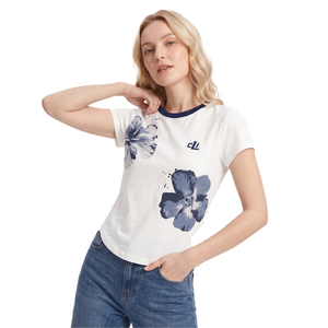 Elegant Floral Print Trendy women's shirt Regular Fit Cotton Tee Modern Boutique Fashion Casual Spring Summer Wear Crew Neck DTG - Product Image 1