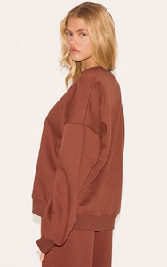Women's <b>Brown</b> Cotton Tracksuit Set Crew Neck Sweatshirt <b>Jogger</b> Pants Loose Fit Solid Color Casual Autumn Wear Full Length - Product Image 5
