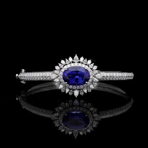 Oval Tanzanite <b>Bangle</b> <b>Bracelet</b> Simple Classic Design 925 Sterling Silver Luxury Vintage IGI Certified Women's Elegant Jewelry - Product Image 1