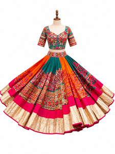 Ensemble de jupe Lehenga Choli pour femmes, en coton brodé, séchage rapide, multicolore, tenue traditionnelle indienne pour les fêtes, longueur normale - Product Image 3