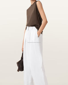 Camisetas sin mangas de LICRA de algodón de alta calidad para mujer, cuello redondo, fácil de usar, transpirable, patrón sólido, longitud corta, logotipo frontal, tela de Jersey - Product Image 2