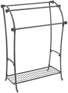 Porte-serviettes en métal noir sur pied avec étagère, design moderne suspendu, style simple, double couche - Product Image 6