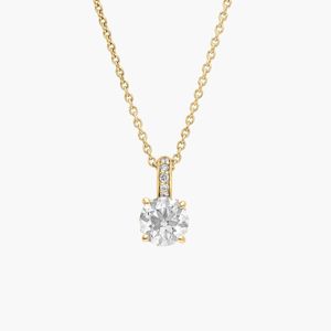 Round Cut Lab-Grown Diamond Pendant <b>Necklace</b> with Diamond Bale in Yellow Gold - Product Image 1
