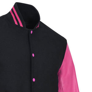 เสื้อแจ็คเก็ตเบสบอล VIBE SEWN รุ่นยอดนิยมสำหรับผู้ชาย แบบสั่งทำพิเศษ สีชมพู ทำจากขนแกะแท้  แขนเสื้อแบบวาร์ซิตี้  ตกแต่งตัวเสื้อด้วยตัวอักษร  ทรงบอมเบอร์ สำหรับฤดูหนาว - Product Image 4