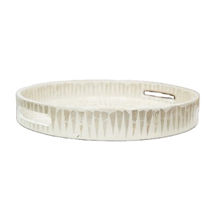 White Mother of Pearl Inlay <b>Tray</b>, <b>Round</b> Serving & Coffee <b>Table</b> <b>Tray</b>, Sunburst Shell Pattern, Handmade Coastal Home Decor - Product Image 6