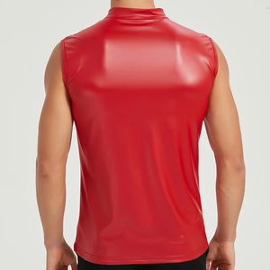 Camisetas sin mangas de cuero para hombre, chaleco sexy de cuero PU elástico, camisetas de moda para fiesta y baile, calidad superior - Product Image 3