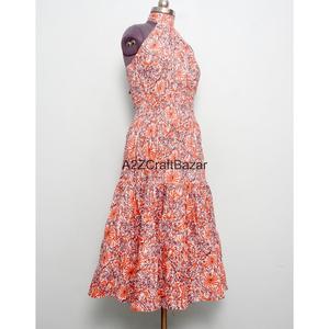 Nouvelle Robe Longue Décontractée de Luxe à Fente et Dos Nu en Coton Imprimé 100% avec Col Halter, Qualité Supérieure du Fabricant - Product Image 4