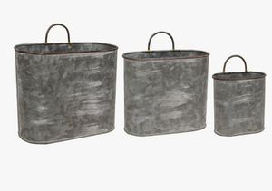 Set Of 3 Galvanized Metal Oval Wall Planters Farmhouse Style Indoor Outdoor Hanging Half Bucket Decoration In Affordable Price - Product Image 5