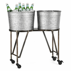 Wholesale Galvanized Double Beverage Tub with Stand Mobile Rolling Ice Bucket Cart Party <b>Drink</b> <b>Cooler</b> for Events and Catering - Product Image 1