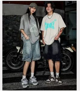 Shorts en jean décontractés pour hommes, coupe ample, couleur unie, séchage rapide, respirants, taille mi-haute, style streetwear vintage, vente en gros - Product Image 5