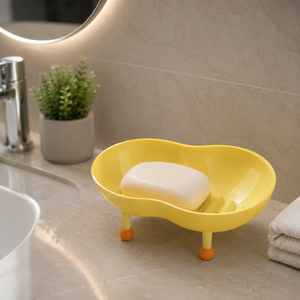 Porte-savon en plastique jaune moderne et durable avec pieds antidérapants pour la salle de bain - Product Image 1