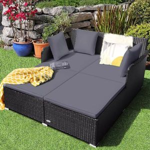 Divano Letto da Esterno in Rattan Grigio con Comodi Cuscini Imbottiti per Divani da Giardino - Product Image 3
