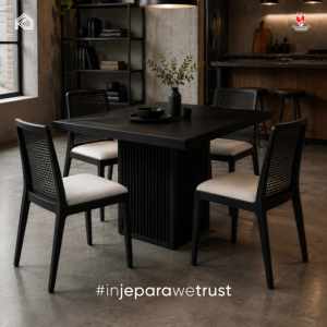 Silla de Comedor Yuki Simple de Madera de Teca y Ratán con Asiento Tapizado para Cafetería, Restaurante, Hotel, Venta al por Mayor en Indonesia - Product Image 1