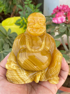 Estatua de Buda Sonriente Tallada a Mano en Calcita Amarilla, Piedra Preciosa Natural, Decoración Feng Shui para la Abundancia, Escultura de Cristal, Venta al Por Mayor - Product Image 4