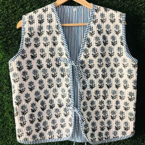Women Quilted Cotton Waistcoat <b>Floral</b> Print Sleeveless <b>Vest</b> Casual Lightweight V Neck Layering <b>Top</b> - Product Image 1