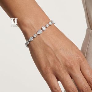 Luxury Multi-Shape Diamond <b>Bracelet</b> – Mixed Emerald, Pear, and Round Cut Tennis <b>Bracelet</b> in Sterling Silver/Gold - Product Image 1