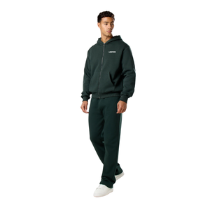 Men Full Zip Hooded Tracksuit With Straight Leg <b>Trousers</b> Relaxed Fit Side Pockets Casual Wholesale Custom Two Piece Clothing Set - Product Image 1