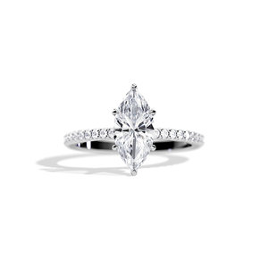 Anillo de compromiso clásico con diamante talla marquesa en oro blanco de 10k con engaste de puntas para mujer - Product Image 1