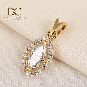 IGI Certified Jewelry for Women's Necklace 14KT <b>Solid</b> Yellow <b>Gold</b> Lab Grown Diamond Round Marquise Brilliant Cut <b>Pendant</b> Charm - Product Image 5