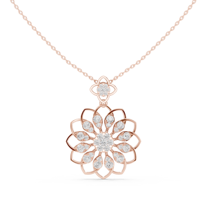 Pendentif en or blanc 14 carats avec fleur de diamant, chaîne à maillons, diamant taille brillant rond, bijoux pour femme, cadeau, anniversaire, mariage - Product Image 3