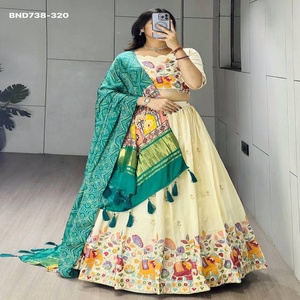 New Arrival Crush Vichitra with Semi <b>Beads</b> Embroidered with Traditional Motif Design Can-can Lehenga-Choli Set Indian Supplier - Product Image 1