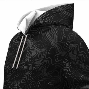 Sweat-shirt à capuche pour homme, imprimé topographique noir, coupe classique, en polyester tricoté, décontracté, avec poche et cordons de serrage blancs - Product Image 6