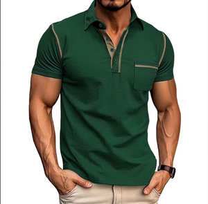 Custom <b>Men's</b> Spandex/Polyester Casual Streetwear Short Sleeve Button Jersey <b>for</b> Shirts Regular Boxy <b>Studs</b> Lapel Stripe Solid - Product Image 2